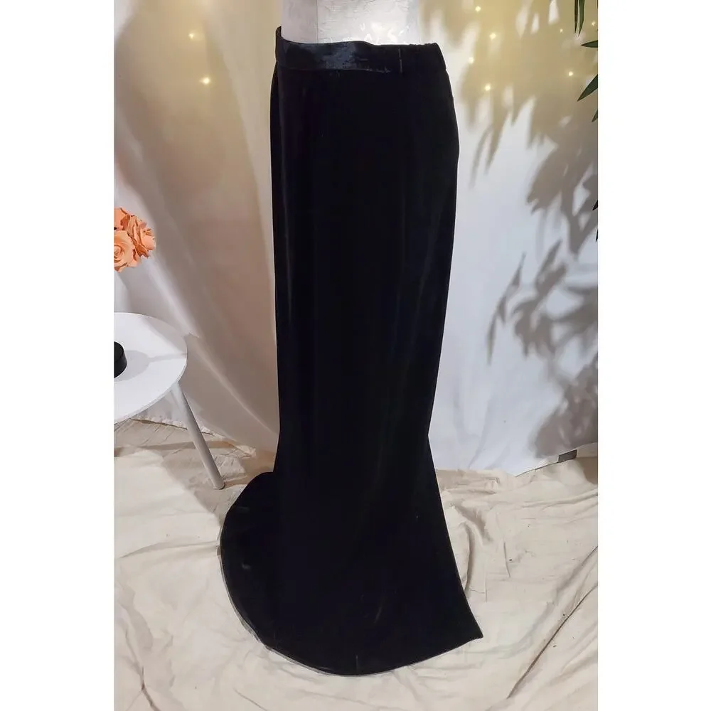 Vtg Alex Evenings Velvet Maxi Skirt Womens Size 10 Black Whimsygoth Dark Fairy